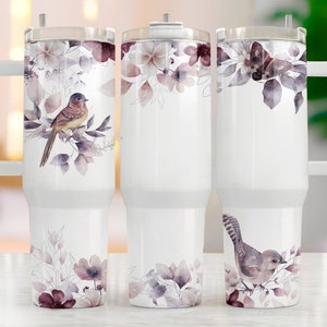 40oz Tumbler Png, Bird Tumbler Wrap For 40 oz Quencher, Watercolor Designs 40oz Tumbler With Handle, Tumbler Design Sublimation Download Png