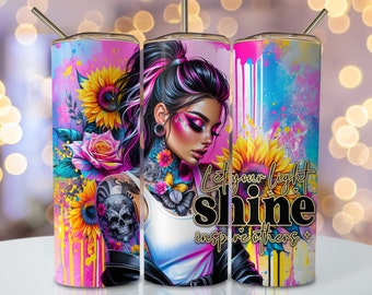 Papier d'emballage inspirant, gobelet à sublimation mince 20 oz, sublimation florale femme png, gobelet affirmation positive png téléchargements