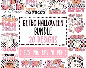 Retro Halloween Svg Bundle, Svg Sayings For Shirts, Halloween Png Bundle, Cute Ghost Halloween Shirt Svg files, Svg Files For Halloween PNG