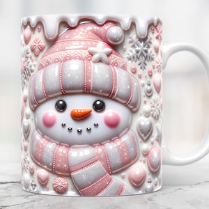 3D Snowman Mug Wrap, Snowman Christmas Mug Gift Png, 15oz Sublimation Mug Designs Png, 11oz Coffee Cup Design, 3D Mug Press Sublimation