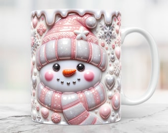 3D Snowman Mug Wrap, Snowman Christmas Mug Gift Png, 15oz Sublimation Mug Designs Png, 11oz Coffee Cup Design, 3D Mug Press Sublimation