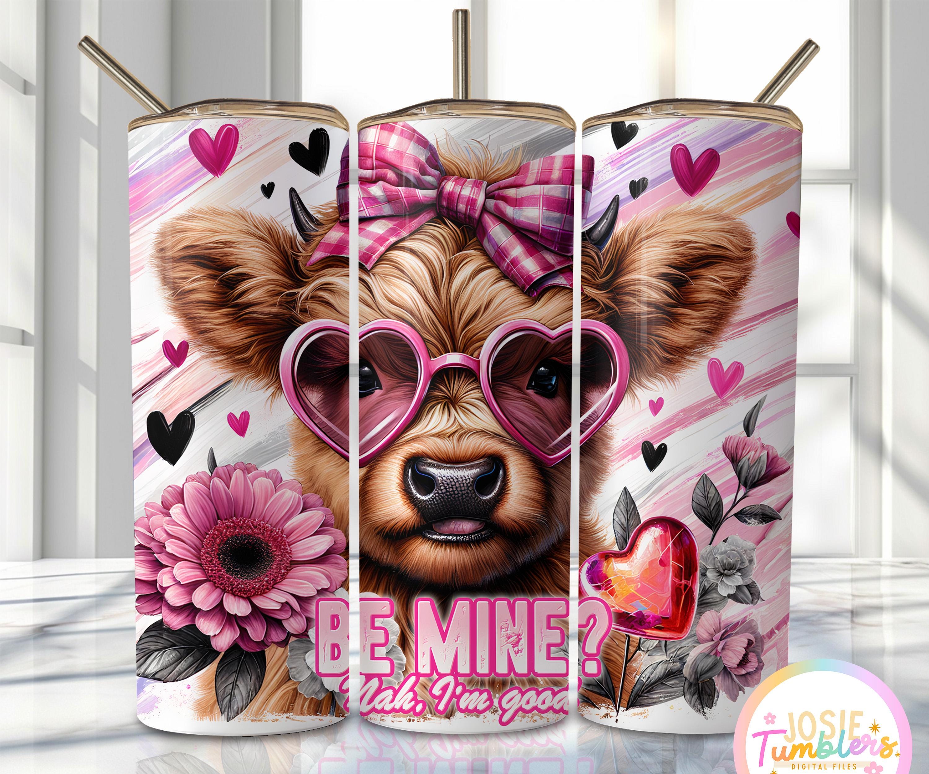 Valentine Highland Cow Tumbler Wrap, 20oz Skinny Sublimation