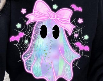 Neon Ghost PNG, Coquette Halloween Shirt PNG, Ghost Shirt Png Download, Neon Halloween Tee Shirt Sublimation, Halloween Png For Shirts