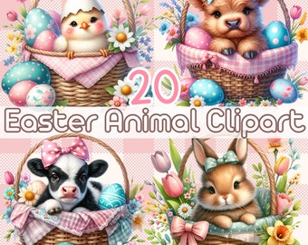 Cesta de Pascua Animal Clipart Paquete Pascua Clipart PNG Paquete Pollo de Pascua Clipart Png Conejito de Pascua Png Pastel Pascua Transparente Clipart