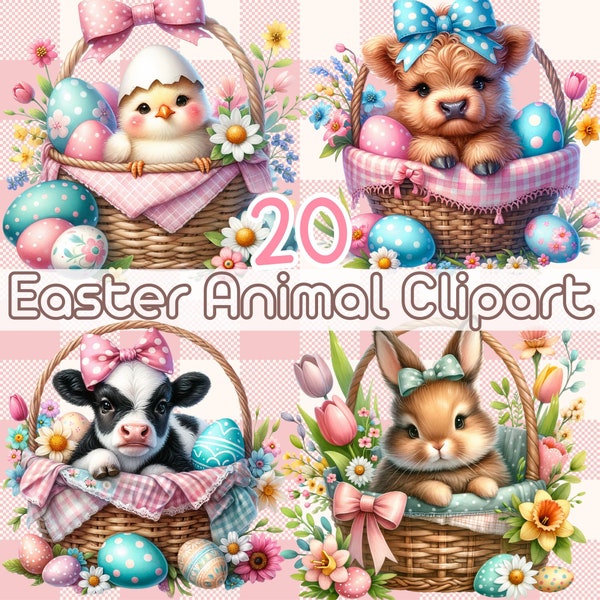 Easter Basket Animal Clipart Bundle Easter Clipart PNG Bundle Easter Chicken Clipart Png Easter Bunny Png Pastel Easter Transparent Clipart