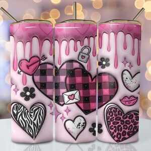 Valentine Inflated Tumbler Wrap, 20oz Skinny Sublimation Tumbler Design, 3D Puff Sublimation Design, Inflated Valentine Tumbler Png Download