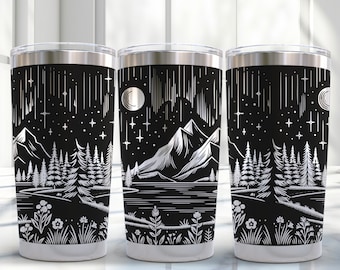 Mountain Laser Svg, 20oz Laser Engrave Svg, Laser Tumbler Wrap, Laser Engraving Files, Floral Laser Engraving Files, 20oz Tumbler Laser Wrap