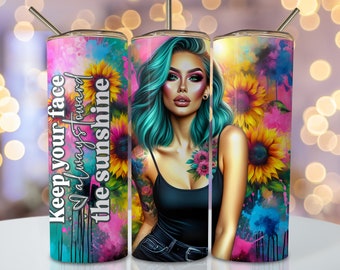 Papier d'emballage inspirant, design de gobelet à sublimation mince 20 oz, sublimation florale femme png, gobelet affirmation positive png téléchargement