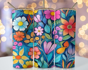Naadloze bloembeker wrap, 20oz mager sublimatiebekerontwerp, naadloos bloemensublimatieontwerp, aquarel bloemenbeker, png PNGEgg
