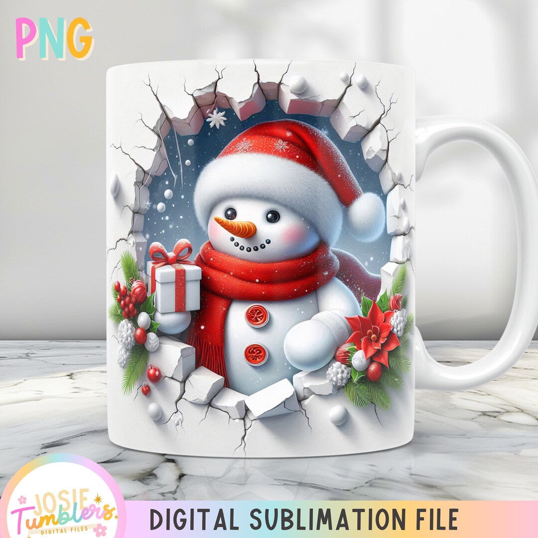 3D Christmas Mug Wrap, Snowman Mug Design Png, 11 Oz Mug Wrap and 15 Oz ...
