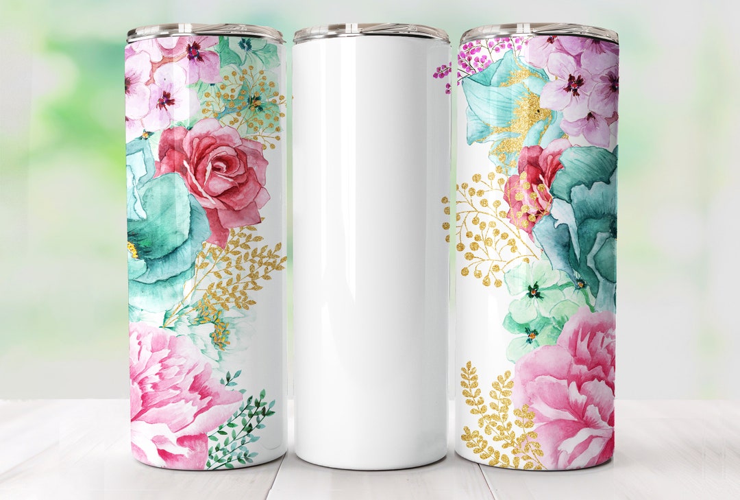 Add Your Own Name Tumbler Wrap Mint Floral Sublimation Design PNG Pink ...