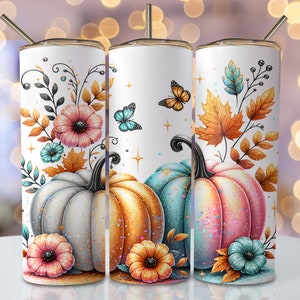 Fall Pumpkin Tumbler Wrap, 20oz Skinny Sublimation Tumbler Design, Fall Sublimation Design Png, Floral Autumn Tumbler Png Downloads