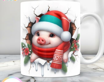 Envoltura para taza navideña 3D, lindo diseño de taza 3D PNG, envoltura para taza de 11 oz y envoltura para taza de 15 oz, diseño de taza de café de invierno, diseño de sublimación de taza navideña