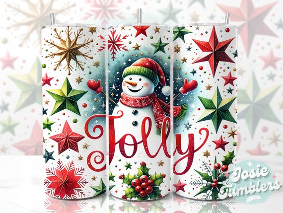 Jolly Snowman Tumbler Wrap, 20oz Skinny Sublimation Tumbler Designs, Snowman Sublimation Design, Christmas Tumbler Png Wrap Digital Files