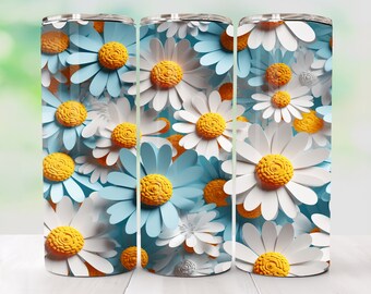 Seamless 3D Tumbler Floral 20 Oz Skinny Tumbler Sublimation Design Skinny Tumbler Wrap Instant Digital Download Png Daisy Tumbler 3D Wraps