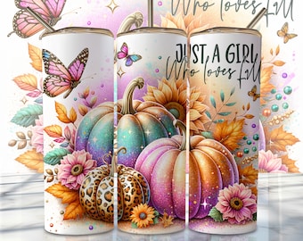 Pastel Fall Tumbler Wrap, 20oz Skinny Sublimation Tumbler Design, Pumpkin Sublimation Design Png, Floral Fall Tumbler Png Downloads