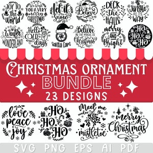 Lot de décorations de Noël Svg, rond ornement Svg, citations Png Noël, fichiers Svg hiver, citations de Noël SVG, sublimation de Noël Svg