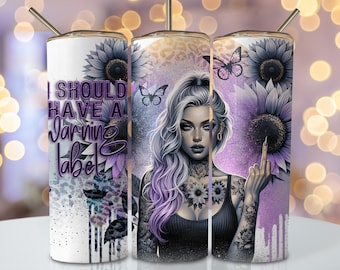 Purple Funny Tumbler Wrap, 20 oz Skinny Sublimation Tumbler Design, Sarcastic Sublimation Design, Floral Sarcastic Tumbler Png Wrap Download