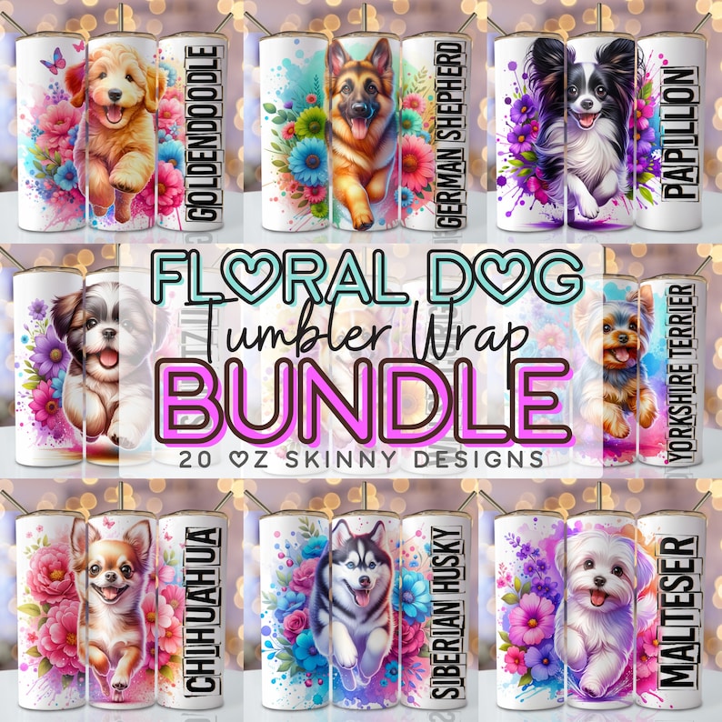 Dog Bundle Png Tumbler Wrap 20 Oz Skinny Sublimation Bundle Tumbler Png ...