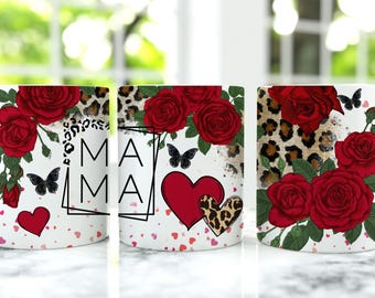 Mother's Day Mug Wrap, Floral Mug Gift Png, 11 oz Mug Wrap And 15 oz Mug Wrap, Mama Coffee Cup Design, Floral Mom Mug Press Designs