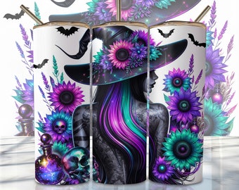 Halloween Witch Tumbler Wrap, 20oz Skinny Sublimation Tumbler Design, Halloween Sublimation Design Png, Spooky Tumbler Png Download