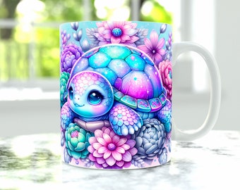 Pastel Turtle Mug Wrap, Sublimation Mug Png, 11oz Mug And 15oz Mug Wrap, Cup Png Design, Summer Mug Sublimation, Mug Press Png Downloads
