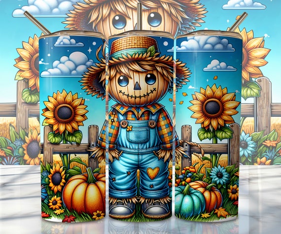 Cute Scarecrow Tumbler Wrap, 20oz Skinny Sublimation Tumbler Design, Fall Sublimation Design Png, Autumn Pumpkin Tumbler Png Downloads