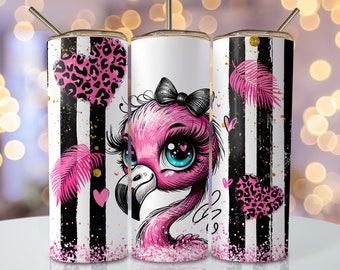 Pink Flamingo Tumbler Wrap, 20oz Skinny Sublimation Tumbler Design, Cute Flamingo Sublimation Design, Pink Glitter Tumbler Png Downloads