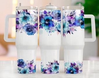 Floral 40oz Tumbler Wrap Sublimation Png 40 Oz Tumbler With Handle Seamless Design Flowers Quencher Tumbler Wrap Digital Download Files PNG