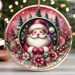 Sublimation d'ornement de père Noël à l'aquarelle, conception de sublimation d'ornement de père Noël, mignon ornement rond de Noël téléchargements png
