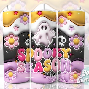 Spooky Season Inflated Tumbler Wrap Png 3D Halloween Tumbler Design 20oz Skinny Sublimation Ghost Sublimation Puff Tumbler Digital Downloads