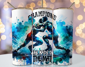 Emballage pour gobelet de lutte, gobelet à sublimation mince 20 oz, design de sublimation de lutteur, gobelet de sport de lutte sans couture téléchargement png