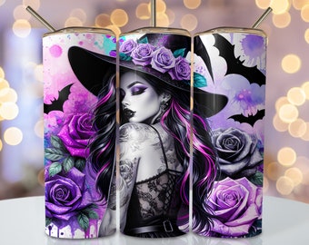 Halloween Witch Tumbler Wrap, 20oz Skinny Sublimation Tumbler Design, Halloween Sublimation Design Png, Spooky Tumbler Png Download