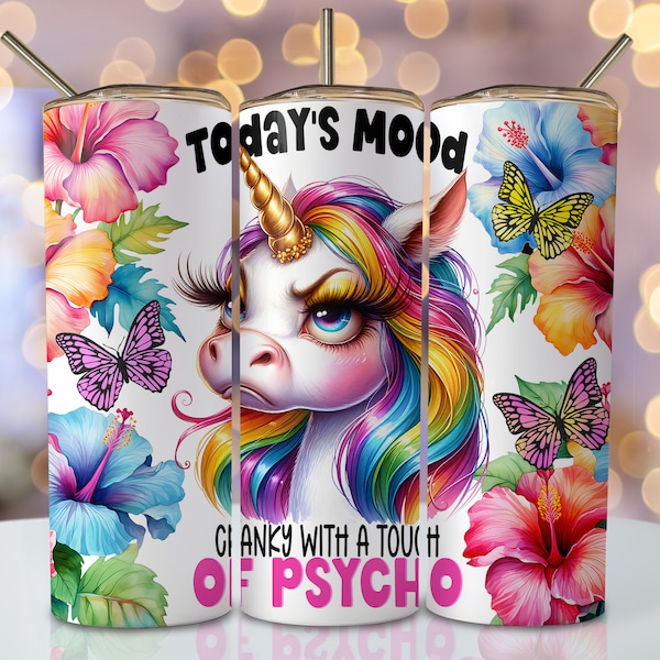 Seamless Grumpy Unicorn Tumbler Wrap, 20oz Skinny Sublimation Tumbler Design, Funny Unicorn Sublimation Design, Funny Tumbler Png Downloads