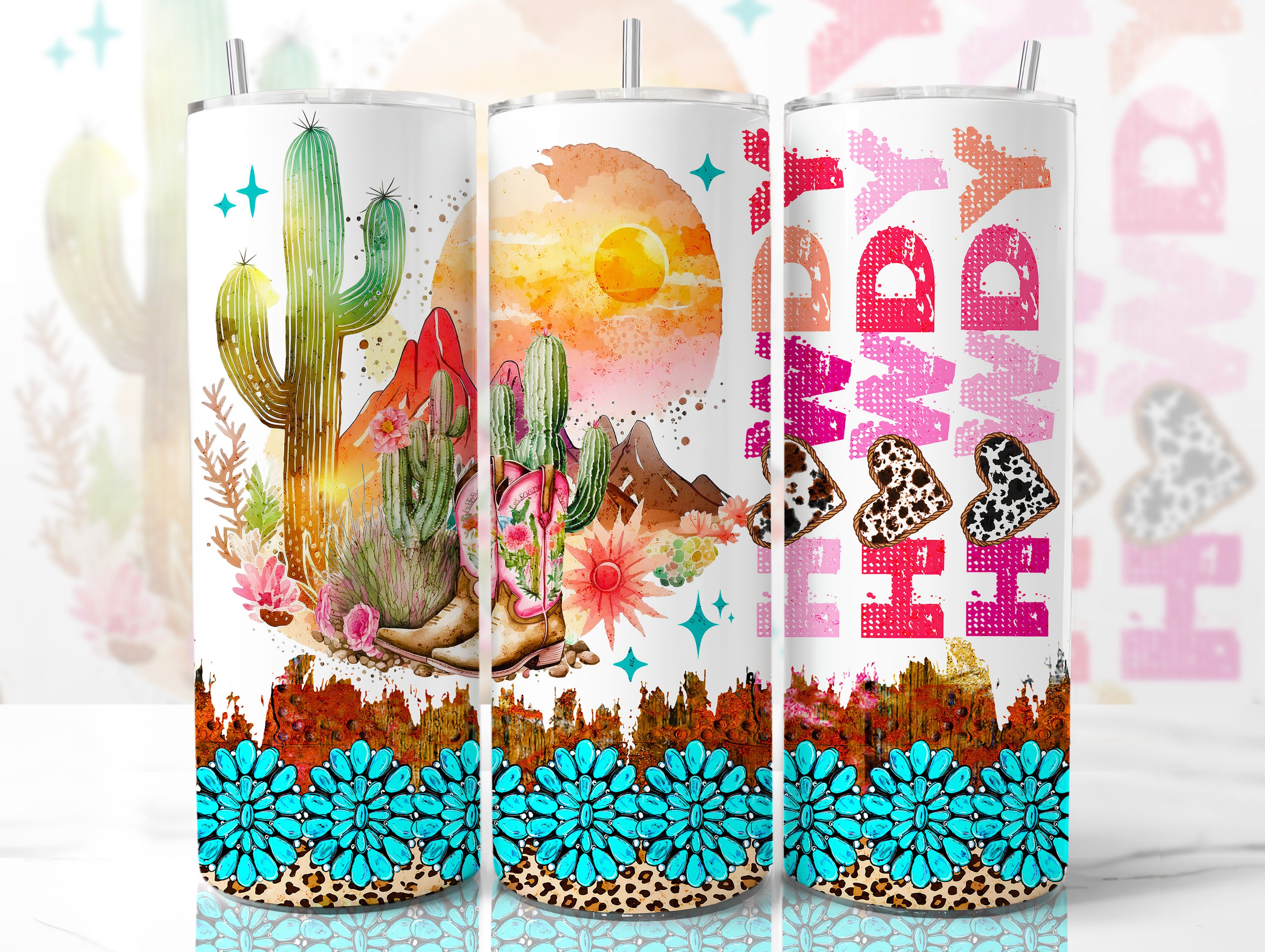 Pink Western Tumbler Wrap, 20 Oz Skinny Sublimation Tumbler Design ...