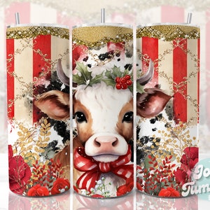 Weihnachten Kuh Becher Wrap 20 Unzen Skinny Sublimationsbecher Digitaler Download Floral Gold Weihnachtsbecher Design Png Gold Glitter Weihnachten