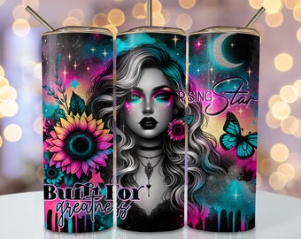 Tumbler De Afirmação, 20oz Skinny Sublimation Tumbler Design, Celestial Sublimation Wrap Png, Vibrant Inspirational Tumbler Png Download