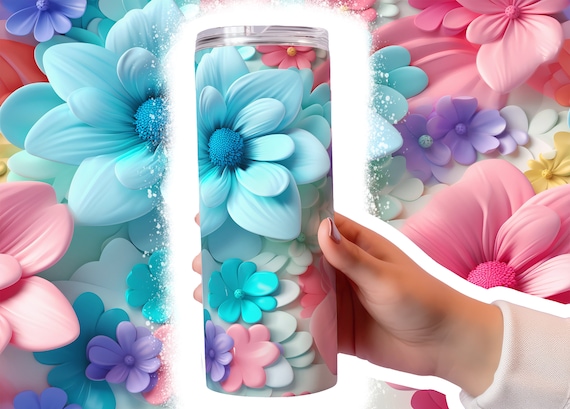 Seamless 3D Flower Tumbler Wrap Design PNG 3D Tumbler Design For 20 Oz Skinny Tumbler Template 3D Floral Sublimation Design Digital Download