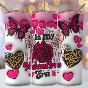 Valentine Inflated Tumbler Wrap, 20oz Skinny Sublimation Tumbler Design, 3D Puff Sublimation Design, Seamless Inflated Tumbler Png Download