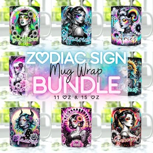 Zodiac Bundle Mug Png, 11oz Kubek I 15oz Kubek Wrap, Zodiac Sublimation Bundle, Mug Wrap Bundle Png, Wzory Sublimacji Kubków, Pobierz Kubek Png