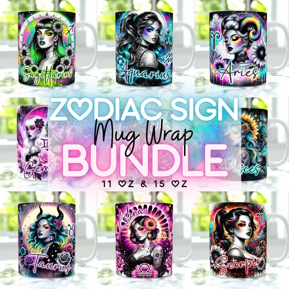 Zodiac Bundle Mug Png, 11oz Mug And 15oz Mug Wrap, Zodiac Sublimation Bundle, Mug Wrap Bundle Png, Mug Sublimation Designs, Mug Download Png