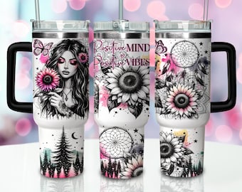 40oz Positive Affirmation Tumbler Wrap, 40oz Sublimation Design Download, Sunflower 40oz Tumbler Png, 40oz Inspirational Tumbler Sublimation