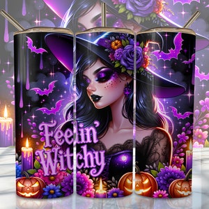 Witchy Halloween Tumbler Wrap, 20oz Skinny Sublimation Tumbler Design, Pumpkin Sublimation Design Png, Halloween Witch Tumbler Png Download