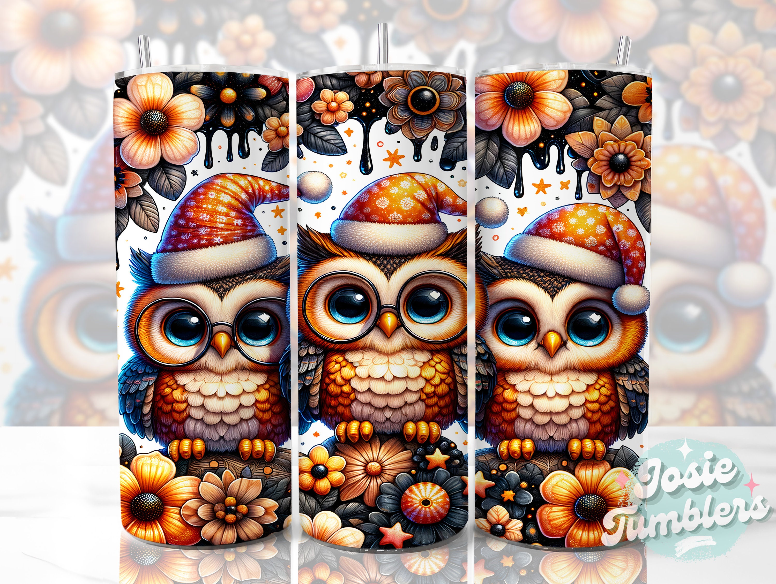Cute Owl Tumbler Wrap, 20oz Skinny Sublimation Tumbler Designs, Christmas Owl Sublimation Design, Ch