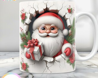 3D Christmas Mug Wrap, Christmas Mug Design Png, 11 oz Mug Wrap And 15 oz Mug Wrap, Winter Coffee Cup Design, Holiday Mug Sublimation Design