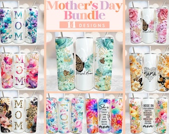Mother&#39;s Day Bundle Tumbler, Floral Mom Wraps For Sublimation, Mothers Day Tumbler Bundle Designs, Floral Mom Designs, 20 oz Skinny Tumblers
