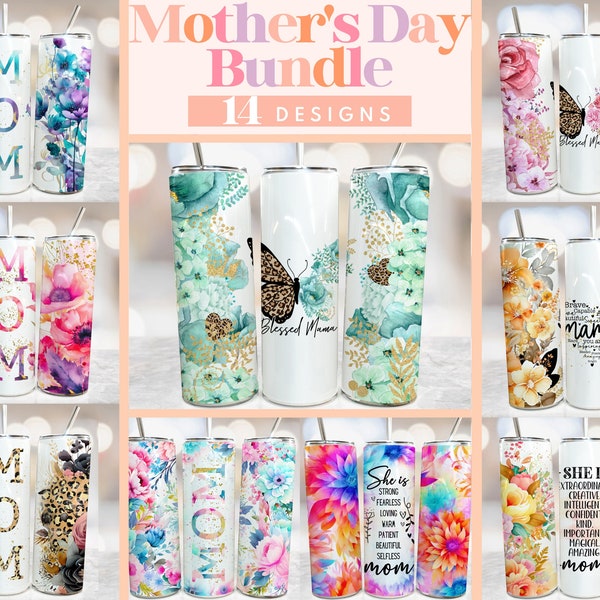 Mother's Day Bundle Tumbler, Floral Mom Wraps For Sublimation, Mothers Day Tumbler Bundle Designs, Floral Mom Designs, 20 oz Skinny Tumblers