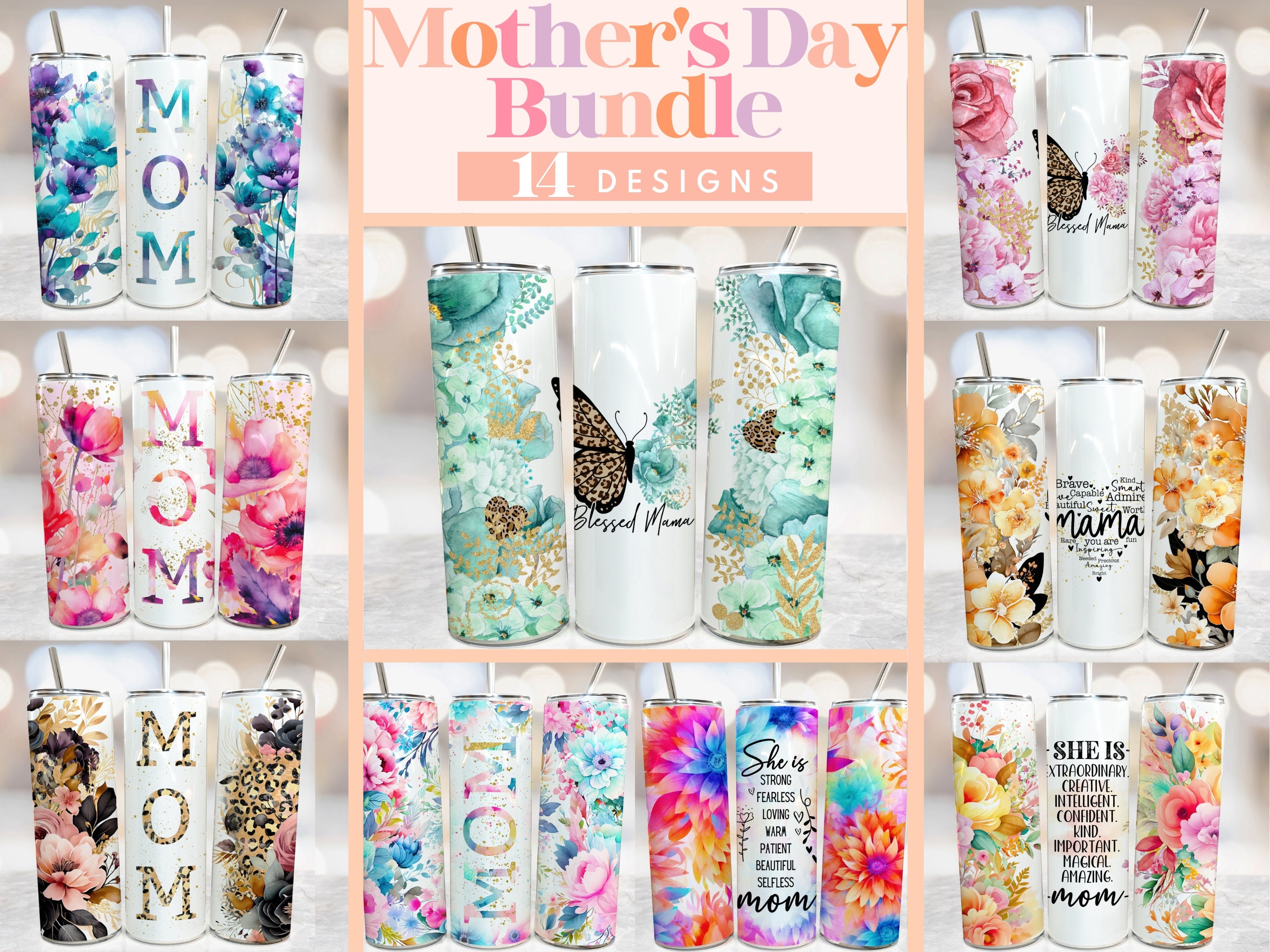 Mother's Day Bundle Tumbler, Floral Mom Wraps for Sublimation, Mothers Day  Tumbler Bundle Designs, Floral Mom Designs, 20 Oz Skinny Tumblers - Etsy