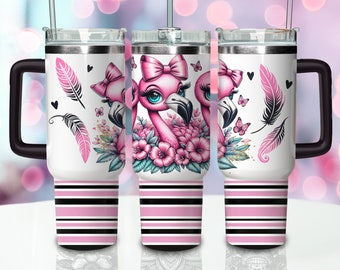 Involucro per bicchiere con fenicottero rosa da 40 once, download del design di sublimazione da 40 once, Png floreale per bicchiere da 40 once, Png con design per sublimazione del bicchiere quencher da 40 once