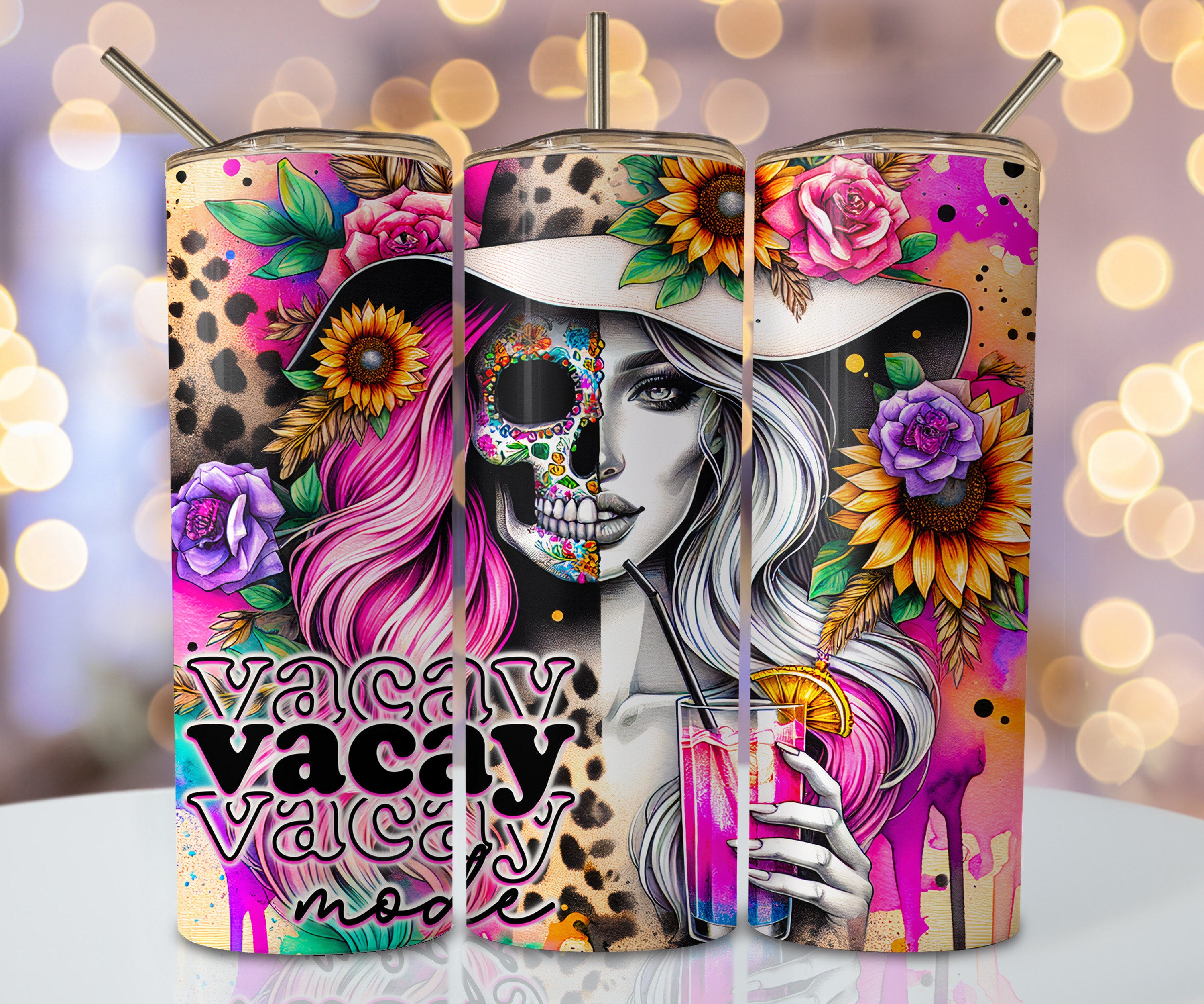 Vacay Mode On Tumbler Wrap, 20oz Skinny Sublimation Tumbler Design, Summer Sublimation Design Png, Watercolor Vacation Tumbler Png Downloads